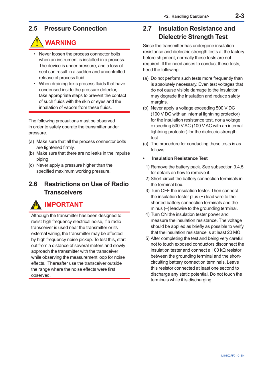 5 pressure connection, 6 restrictions on use of radio transceivers, Pressure connection -3 | Restrictions on use of radio transceivers -3, 5 pressure connection warning | Yokogawa EJX530B User Manual | Page 11 / 91