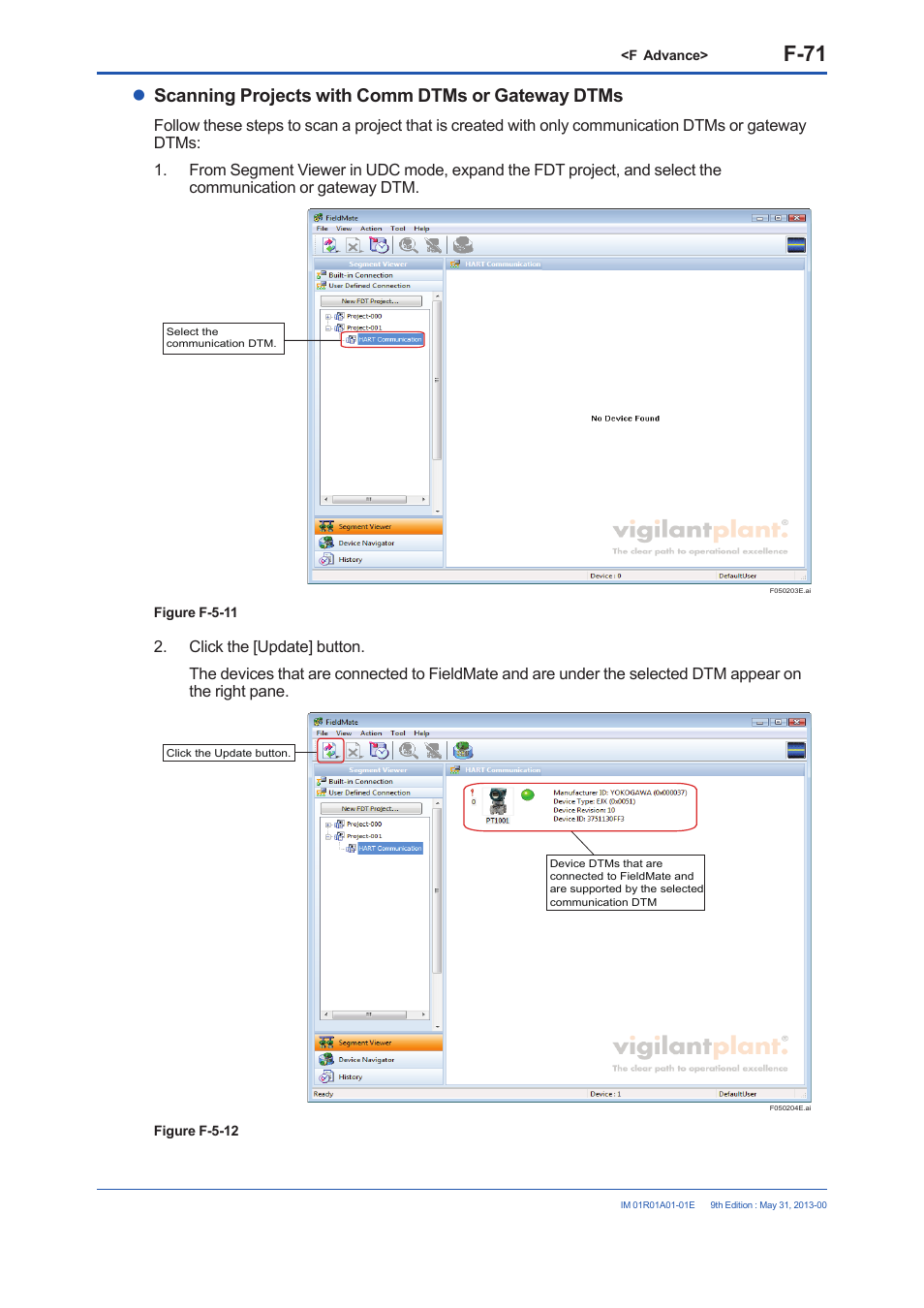 F-71, Scanning projects with comm dtms or gateway dtms | Yokogawa FieldMate User Manual | Page 190 / 384