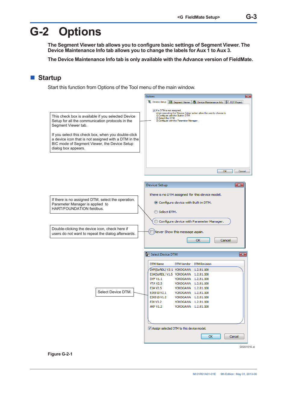 G-2 options, Startup | Yokogawa FieldMate User Manual | Page 228 / 384