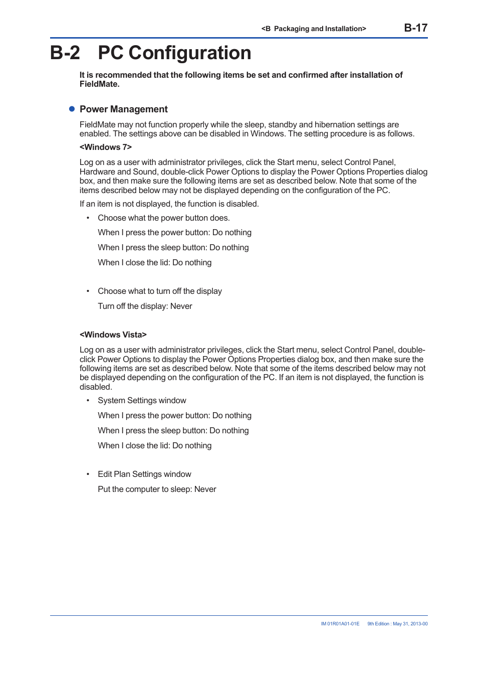 B-2 pc configuration, B-17 | Yokogawa FieldMate User Manual | Page 31 / 384