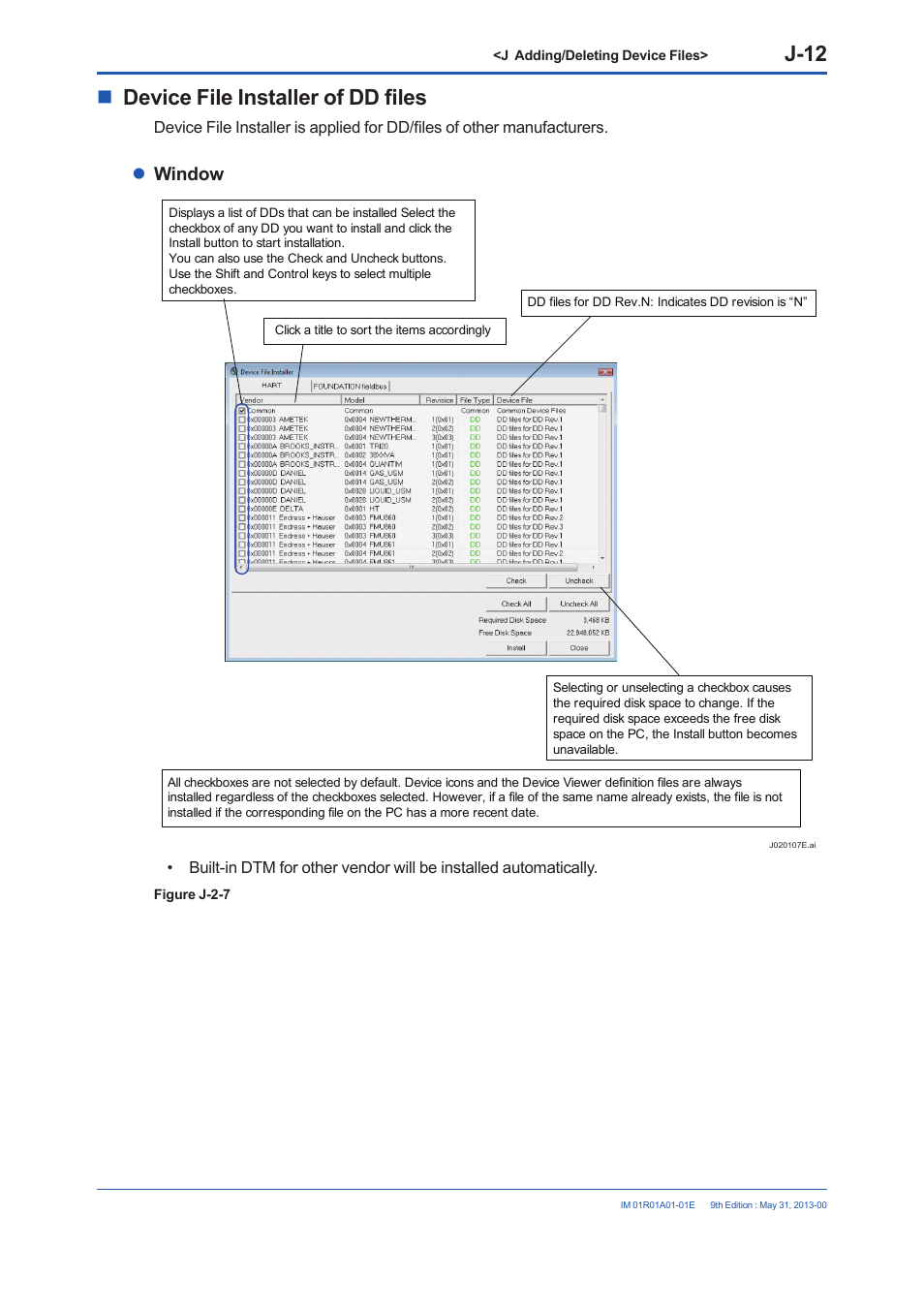 J-12, Device file installer of dd files, Window | Yokogawa FieldMate User Manual | Page 317 / 384