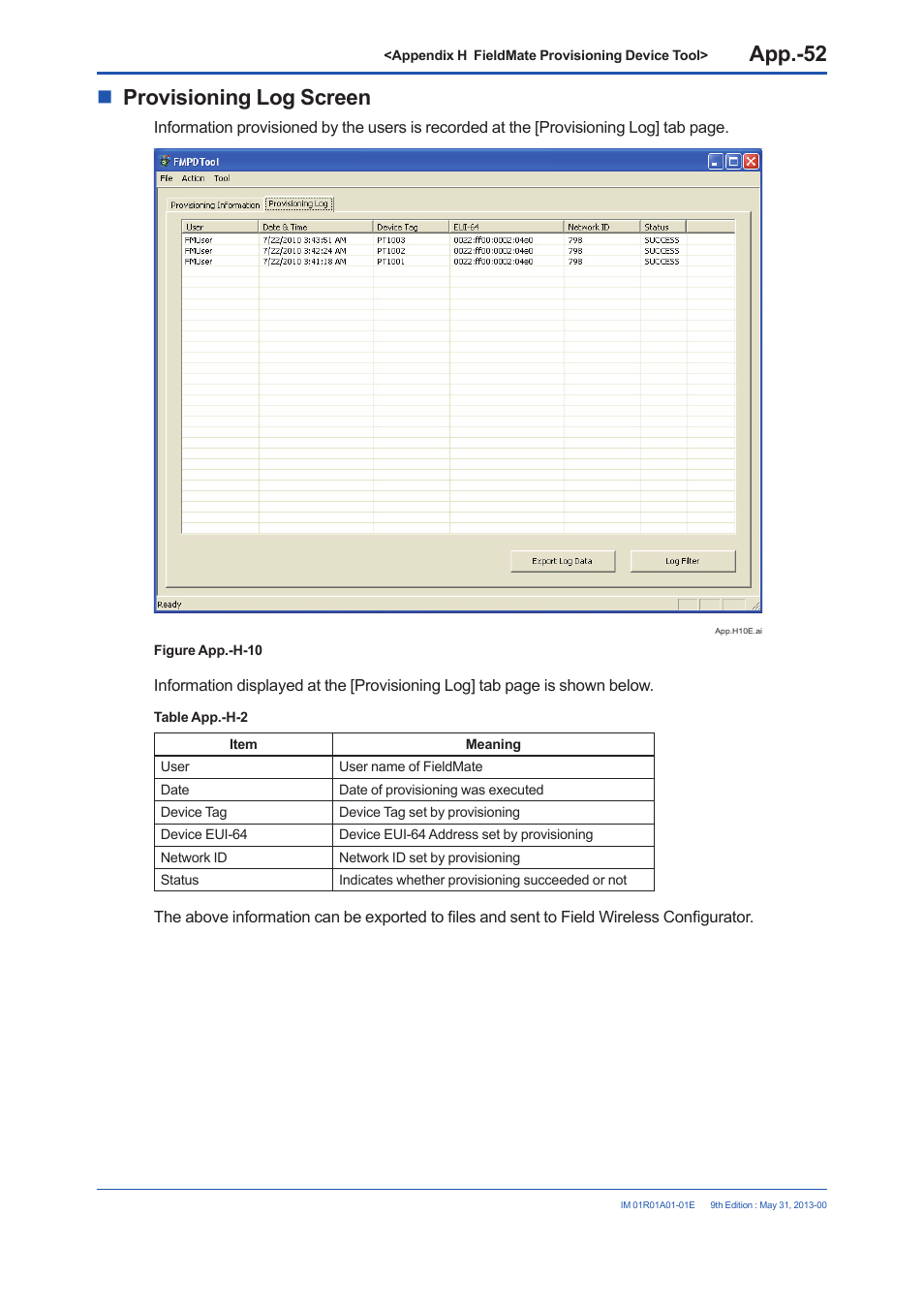 Provisioning log screen | Yokogawa FieldMate User Manual | Page 373 / 384