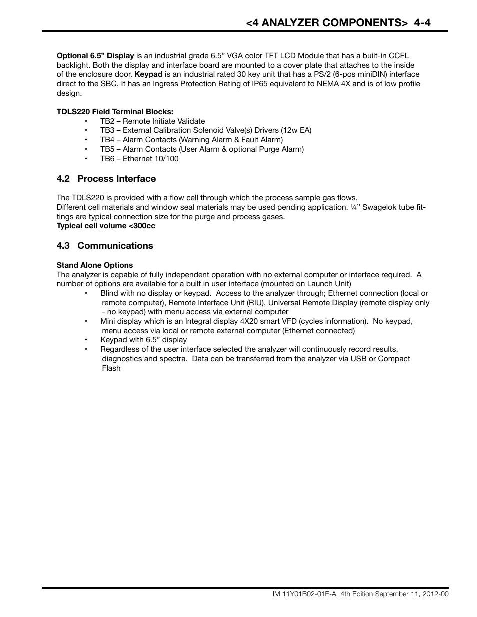 4 analyzer components> 4-4 | Yokogawa Extractive Oxygen Gas Analyzer TDLS220 User Manual | Page 19 / 84