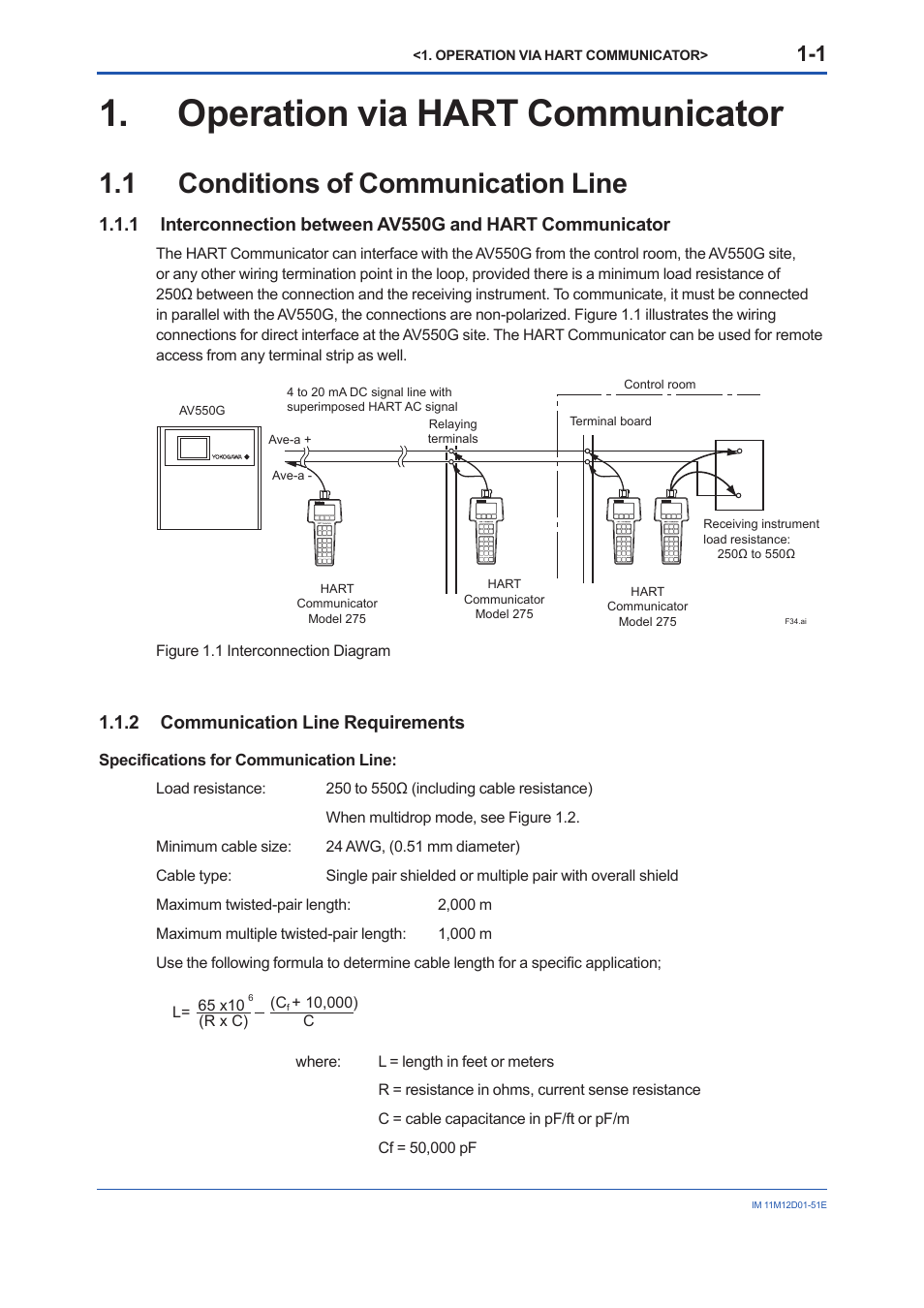 Operation via hart communicator, 1 conditions of communication line, Conditions of communication line | Communication line requirements, 2 communication line requirements | Yokogawa Multi Channel Oxygen Analyzer System ZR22/AV550G User Manual | Page 6 / 37
