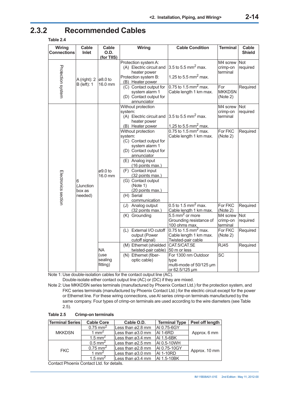 2 recommended cables | Yokogawa GC8000 Process Gas Chromatograph User Manual | Page 131 / 537