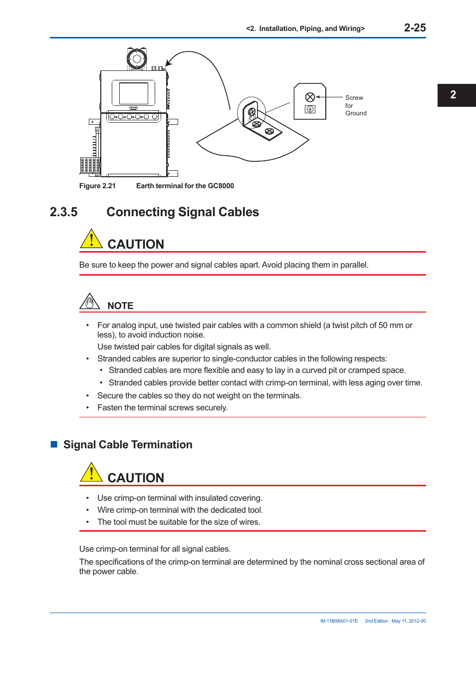 5 connecting signal cables caution, Caution, Signal cable termination | Yokogawa GC8000 Process Gas Chromatograph User Manual | Page 142 / 537