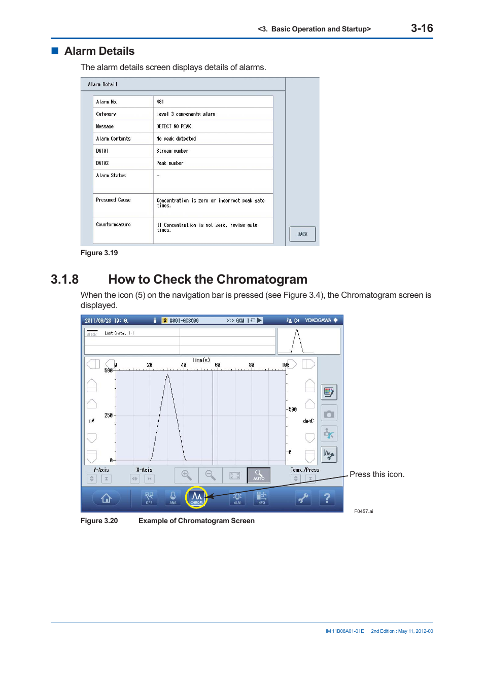 8 how to check the chromatogram, Alarm details | Yokogawa GC8000 Process Gas Chromatograph User Manual | Page 167 / 537