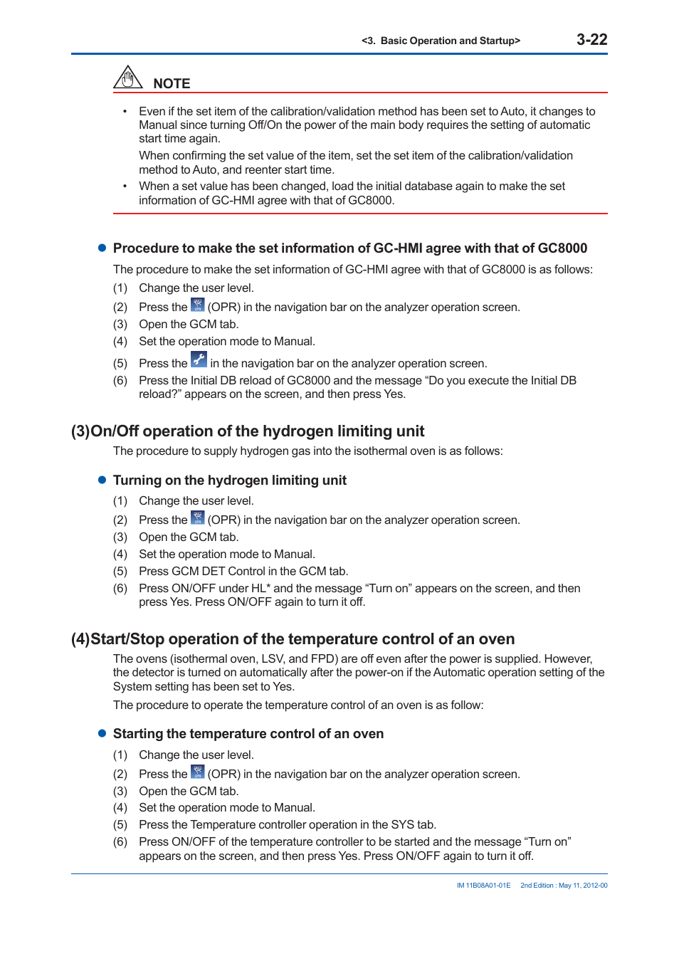 3) on/off operation of the hydrogen limiting unit | Yokogawa GC8000 Process Gas Chromatograph User Manual | Page 173 / 537