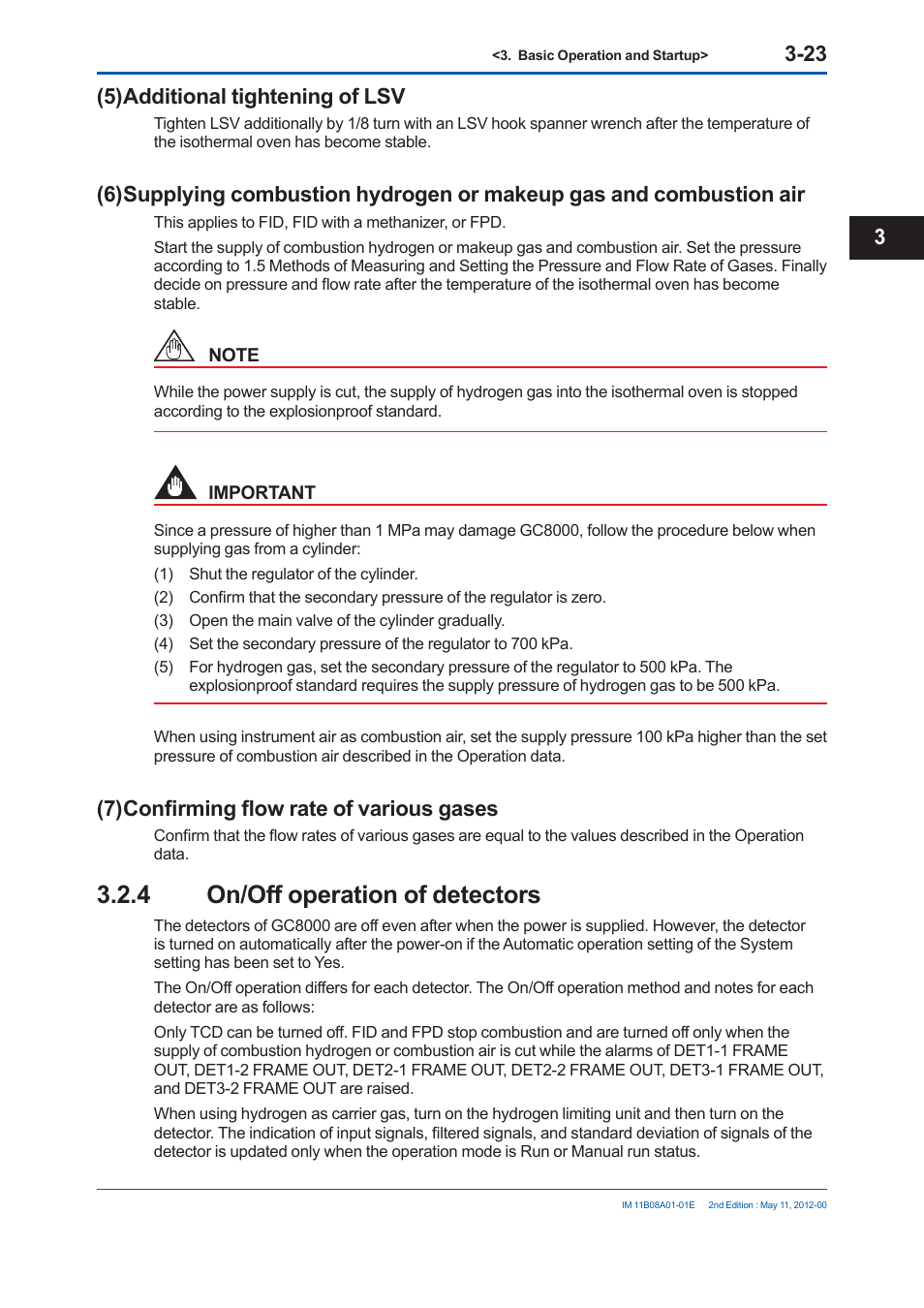 4 on/off operation of detectors, 5) additional tightening of lsv, 7) confi rming fl ow rate of various gases | Yokogawa GC8000 Process Gas Chromatograph User Manual | Page 174 / 537