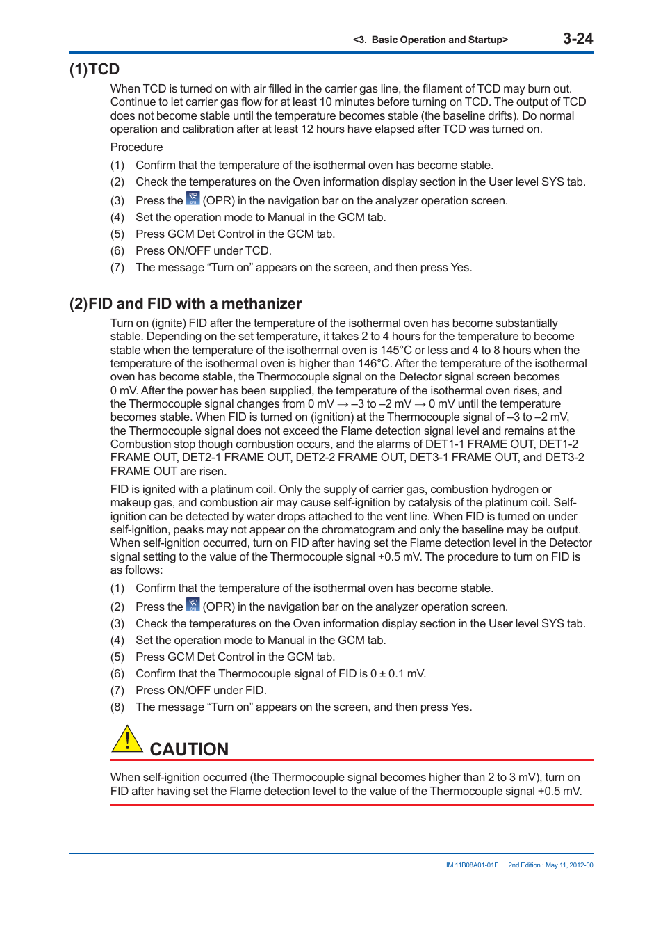 Caution, 1) tcd, 2) fid and fid with a methanizer | Yokogawa GC8000 Process Gas Chromatograph User Manual | Page 175 / 537