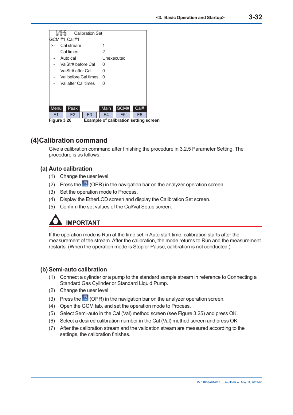 4) calibration command, A) auto calibration, Important | B) semi-auto calibration | Yokogawa GC8000 Process Gas Chromatograph User Manual | Page 183 / 537