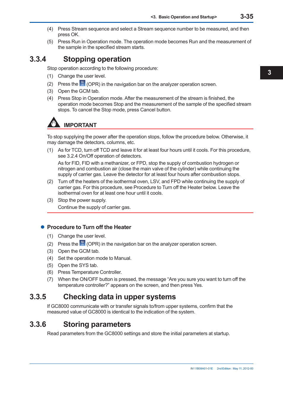 4 stopping operation, 5 checking data in upper systems, 6 storing parameters | Yokogawa GC8000 Process Gas Chromatograph User Manual | Page 186 / 537