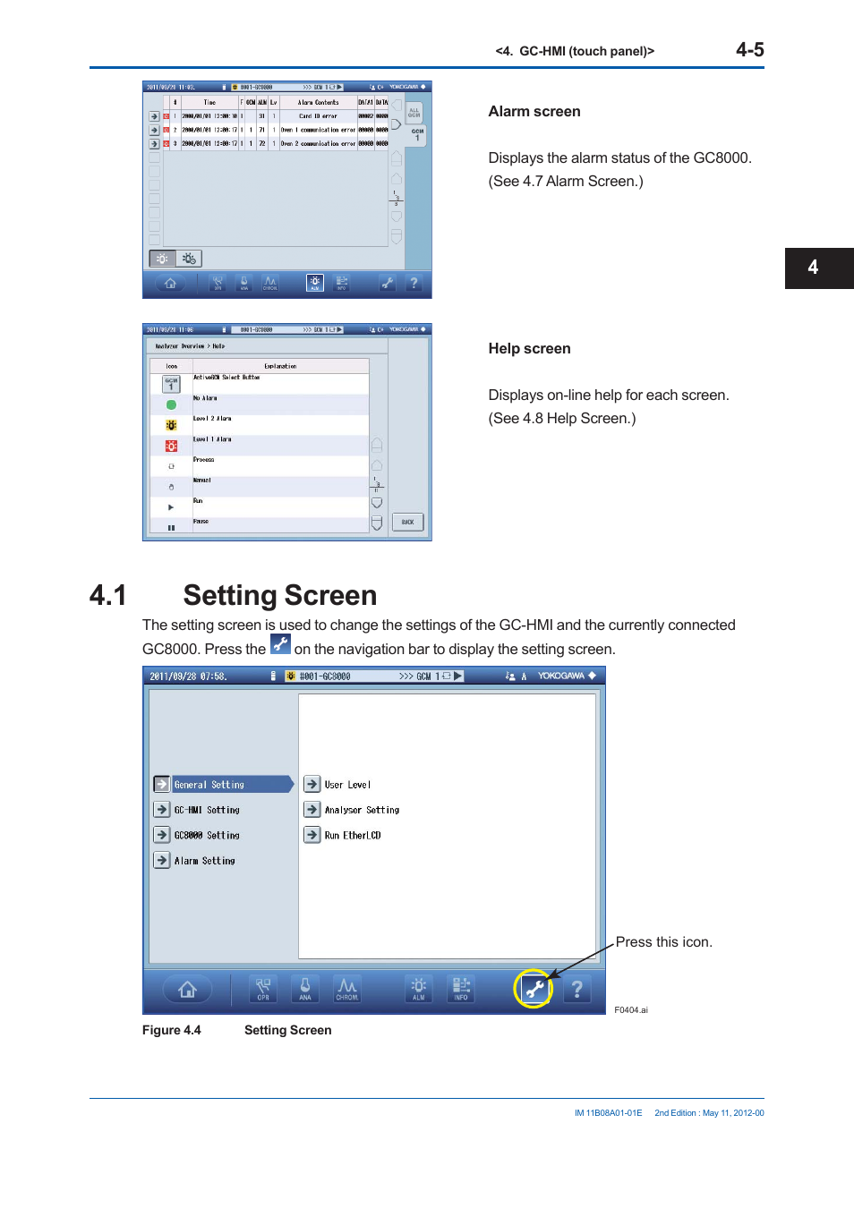 1 setting screen | Yokogawa GC8000 Process Gas Chromatograph User Manual | Page 192 / 537