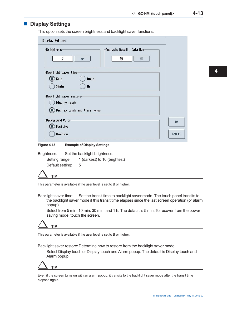 Display settings | Yokogawa GC8000 Process Gas Chromatograph User Manual | Page 200 / 537
