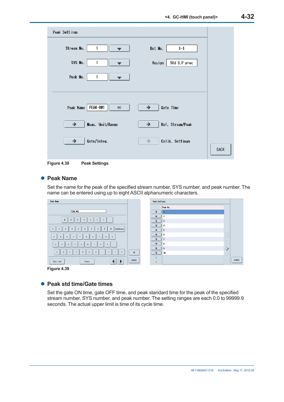 Peak name, Peak std time/gate times | Yokogawa GC8000 Process Gas Chromatograph User Manual | Page 219 / 537