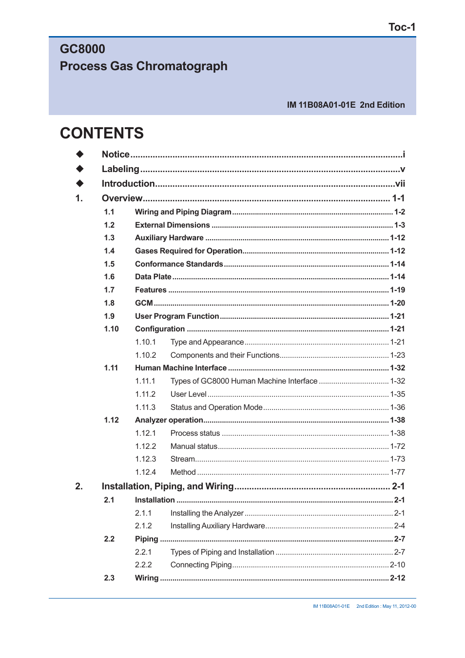 Yokogawa GC8000 Process Gas Chromatograph User Manual | Page 22 / 537