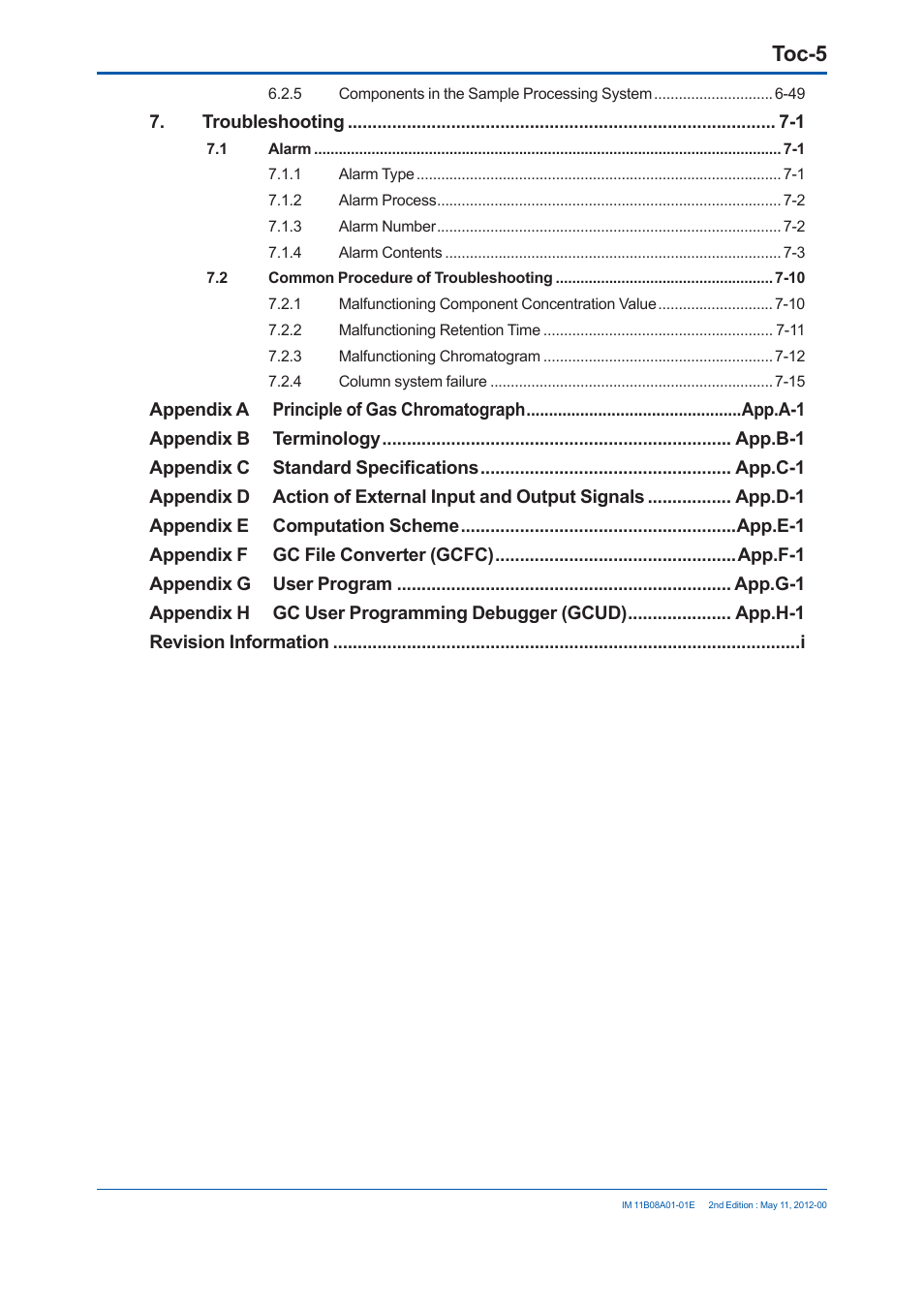Toc-5 | Yokogawa GC8000 Process Gas Chromatograph User Manual | Page 26 / 537
