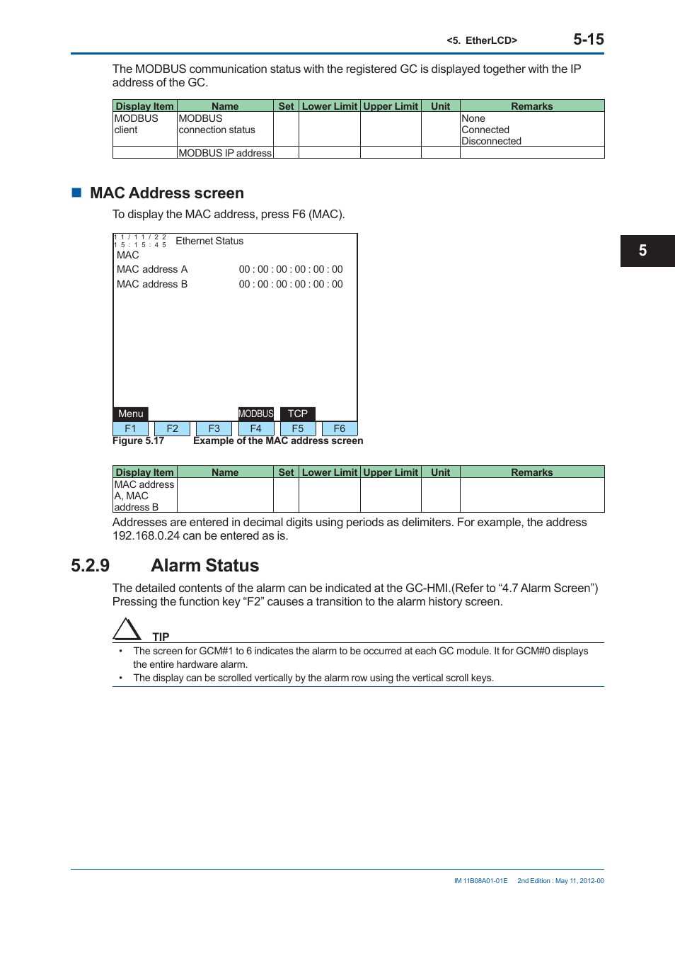 9 alarm status, Mac address screen | Yokogawa GC8000 Process Gas Chromatograph User Manual | Page 266 / 537