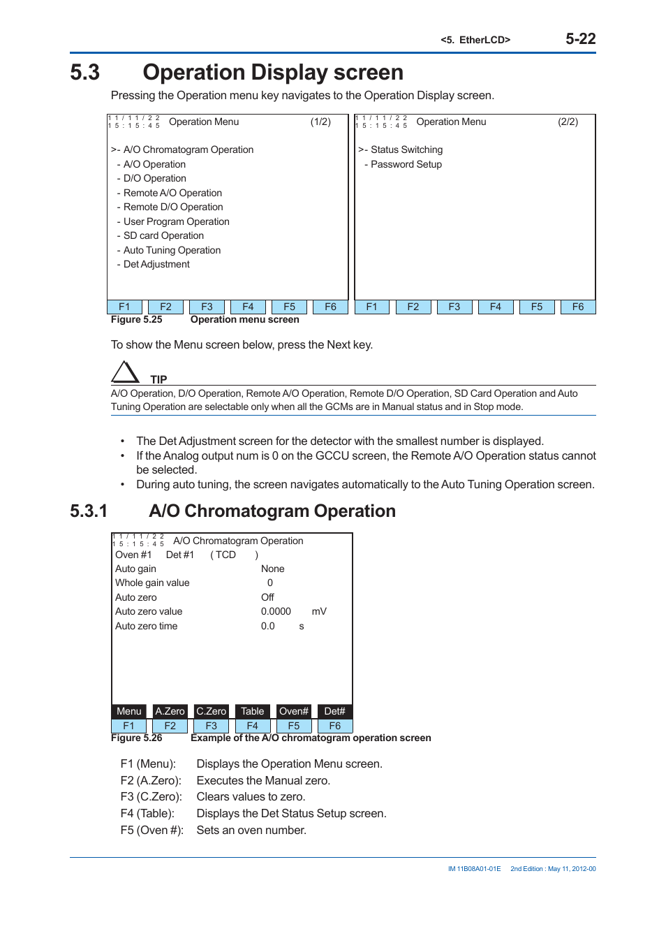 3 operation display screen, 1 a/o chromatogram operation | Yokogawa GC8000 Process Gas Chromatograph User Manual | Page 273 / 537