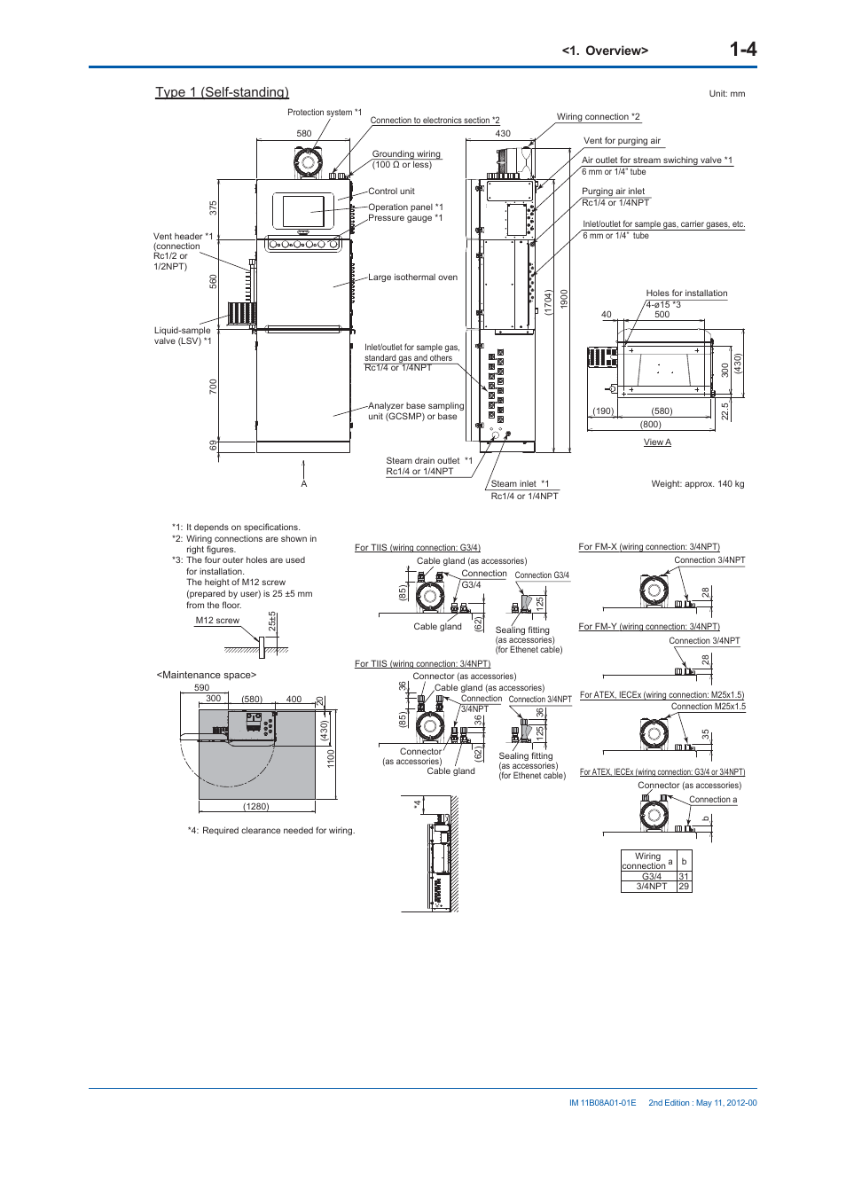 Type 1 (self-standing), Overview | Yokogawa GC8000 Process Gas Chromatograph User Manual | Page 31 / 537