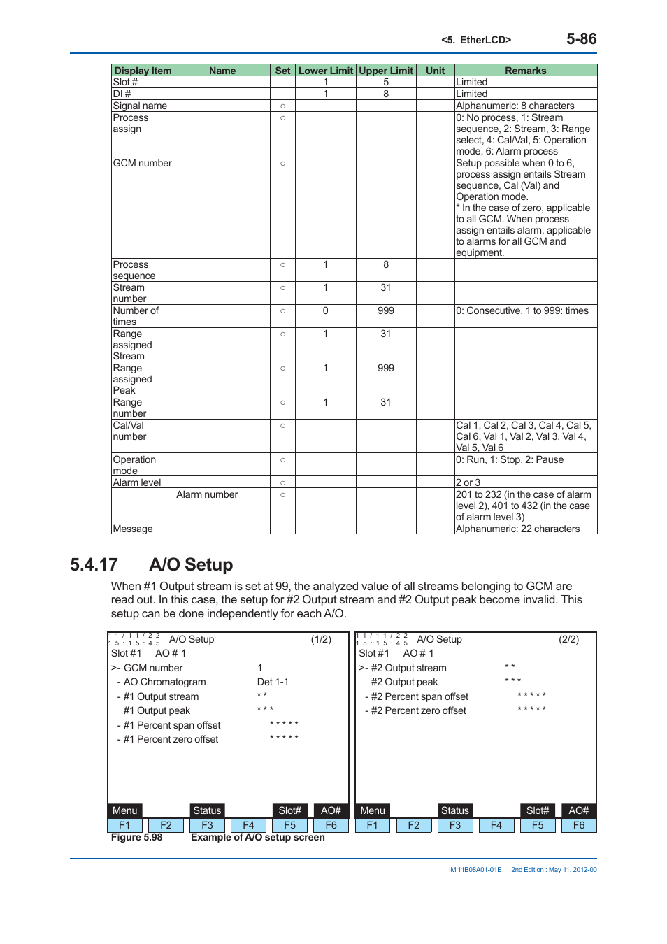 17 a/o setup | Yokogawa GC8000 Process Gas Chromatograph User Manual | Page 337 / 537