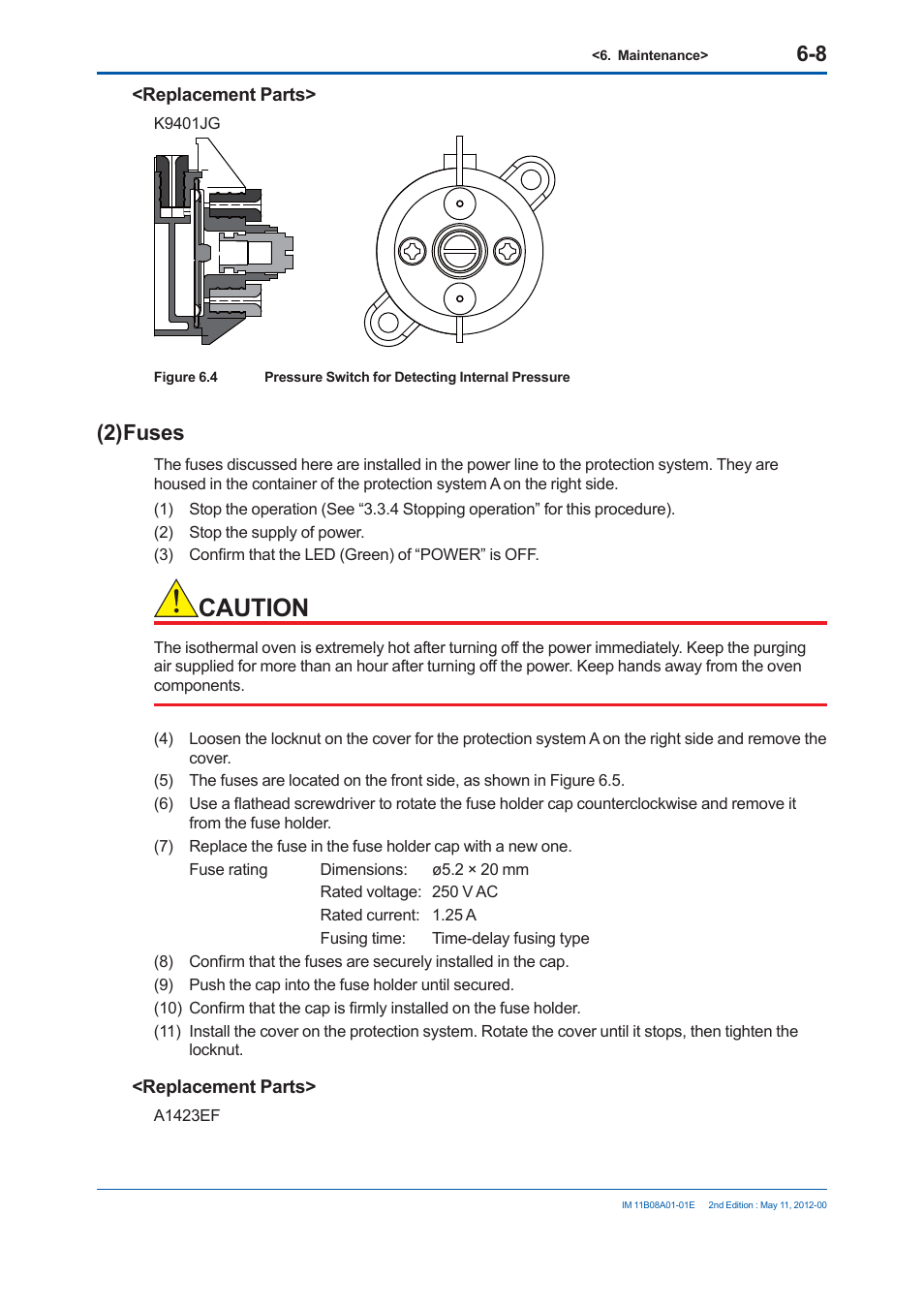 Caution, 2) fuses | Yokogawa GC8000 Process Gas Chromatograph User Manual | Page 361 / 537