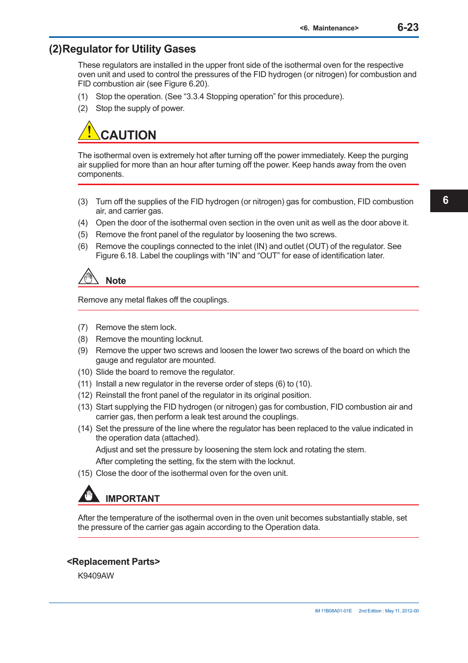 Caution, 2) regulator for utility gases | Yokogawa GC8000 Process Gas Chromatograph User Manual | Page 376 / 537