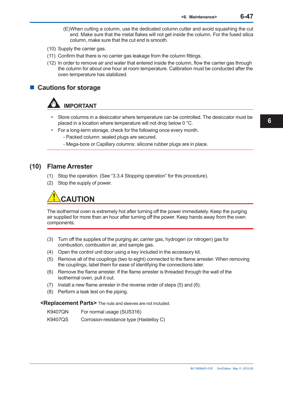 Caution, Cautions for storage, 10) flame arrester | Yokogawa GC8000 Process Gas Chromatograph User Manual | Page 400 / 537