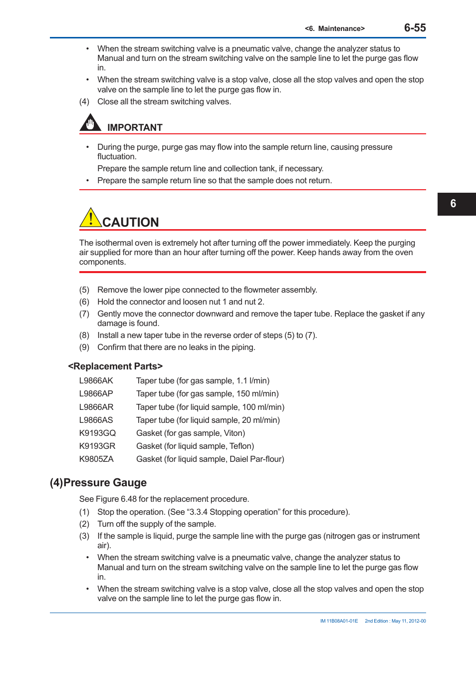 Caution, 4) pressure gauge | Yokogawa GC8000 Process Gas Chromatograph User Manual | Page 408 / 537