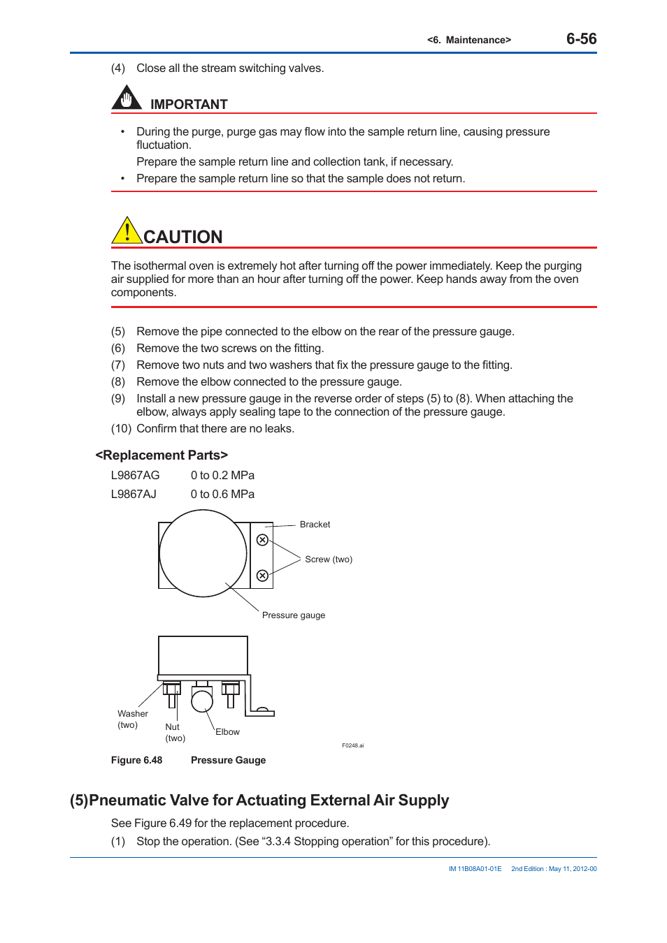 Caution, Important, Replacement parts | Yokogawa GC8000 Process Gas Chromatograph User Manual | Page 409 / 537