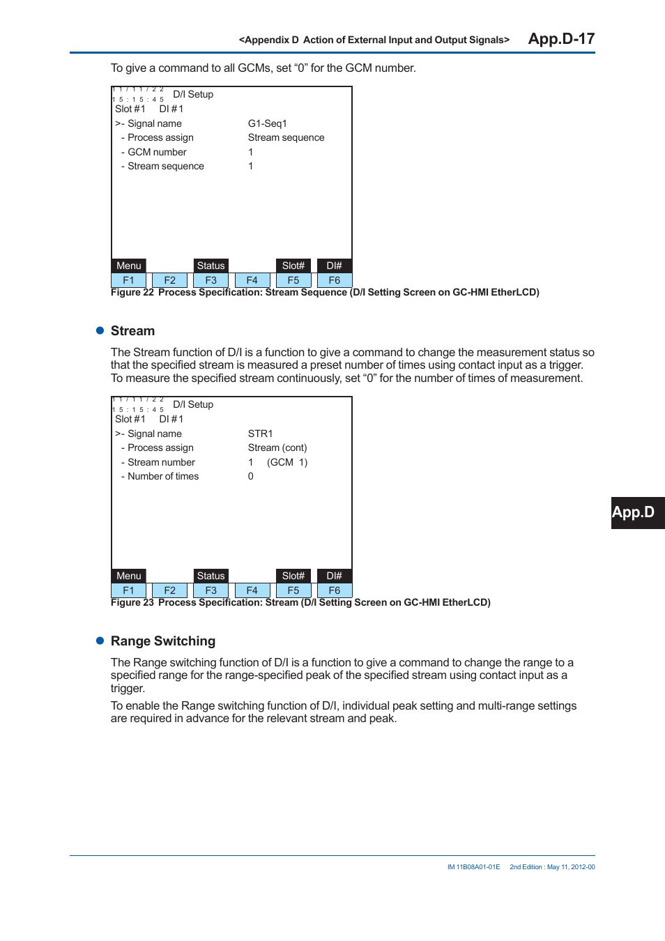 App.d-17, App.d, Stream | Range switching | Yokogawa GC8000 Process Gas Chromatograph User Manual | Page 462 / 537