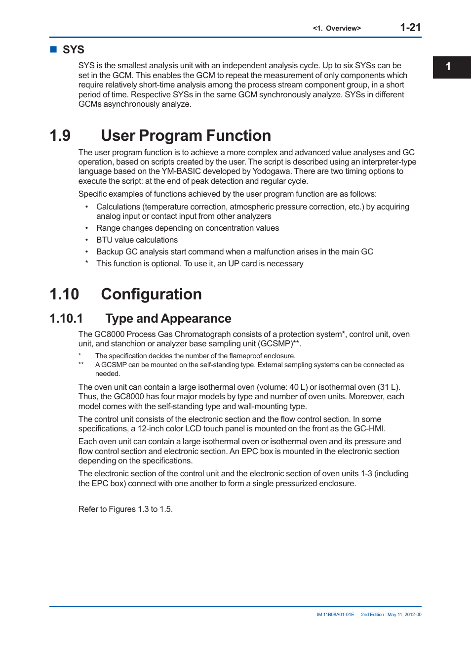 9 user program function, 10 confi guration, 1 type and appearance | Yokogawa GC8000 Process Gas Chromatograph User Manual | Page 48 / 537