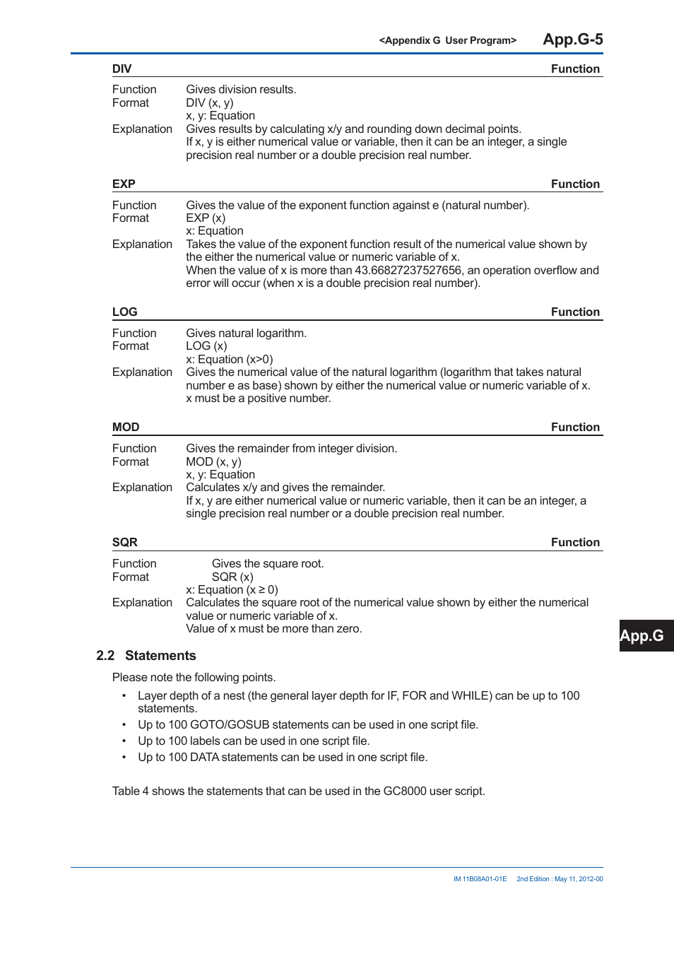 App.g-5, App.g | Yokogawa GC8000 Process Gas Chromatograph User Manual | Page 504 / 537