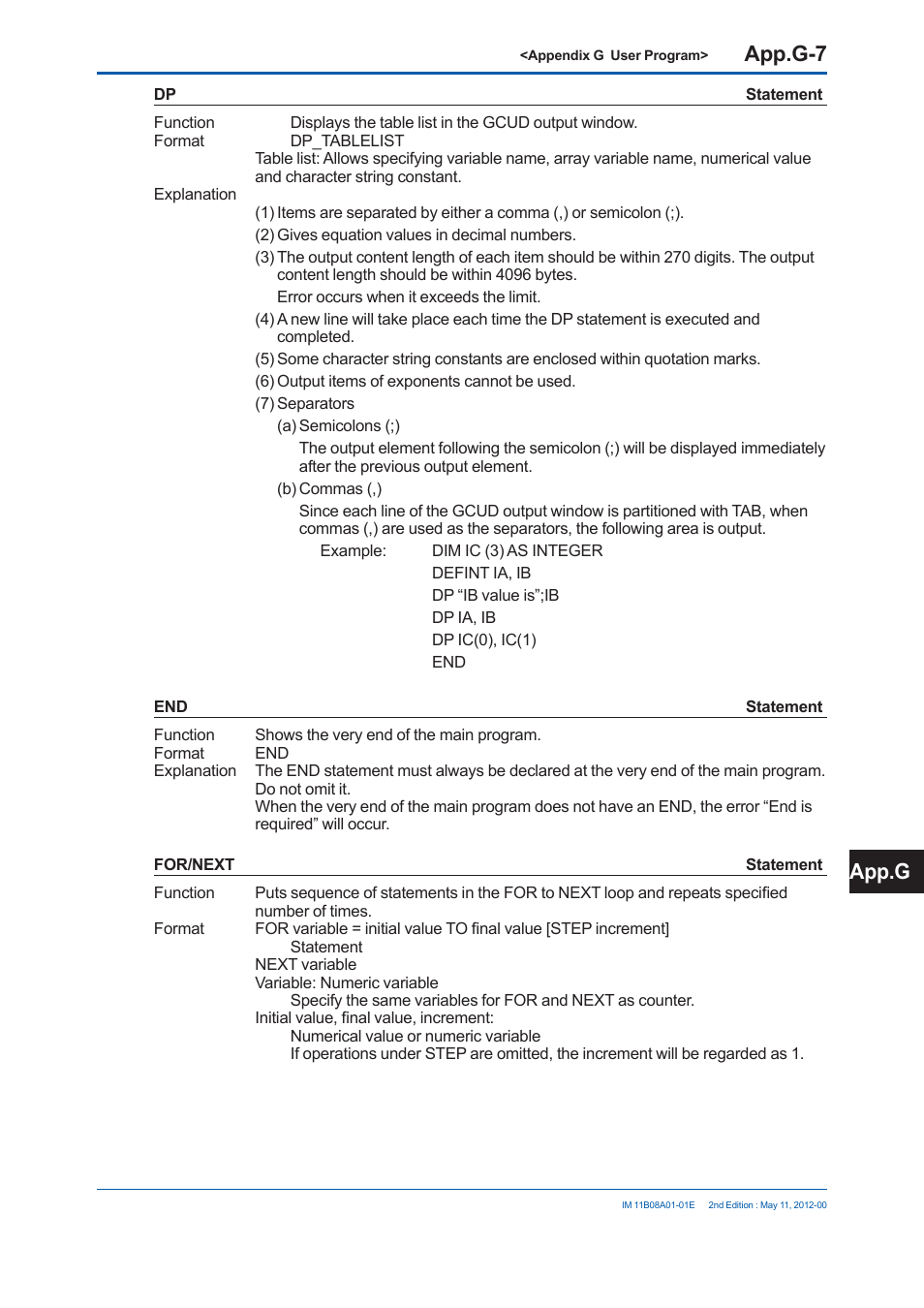 App.g-7, App.g | Yokogawa GC8000 Process Gas Chromatograph User Manual | Page 506 / 537