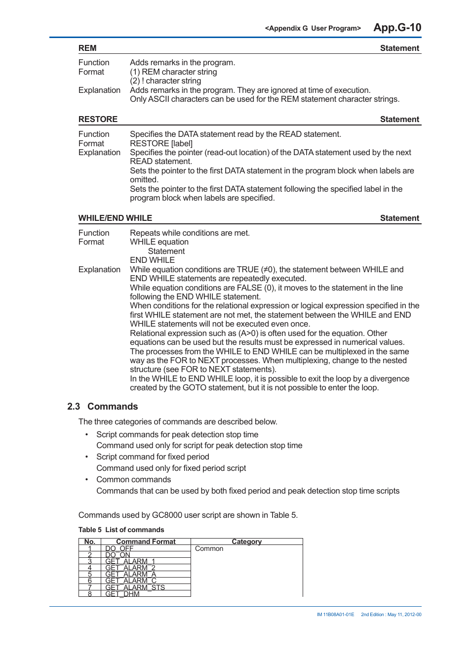 App.g-10, 3 commands | Yokogawa GC8000 Process Gas Chromatograph User Manual | Page 509 / 537