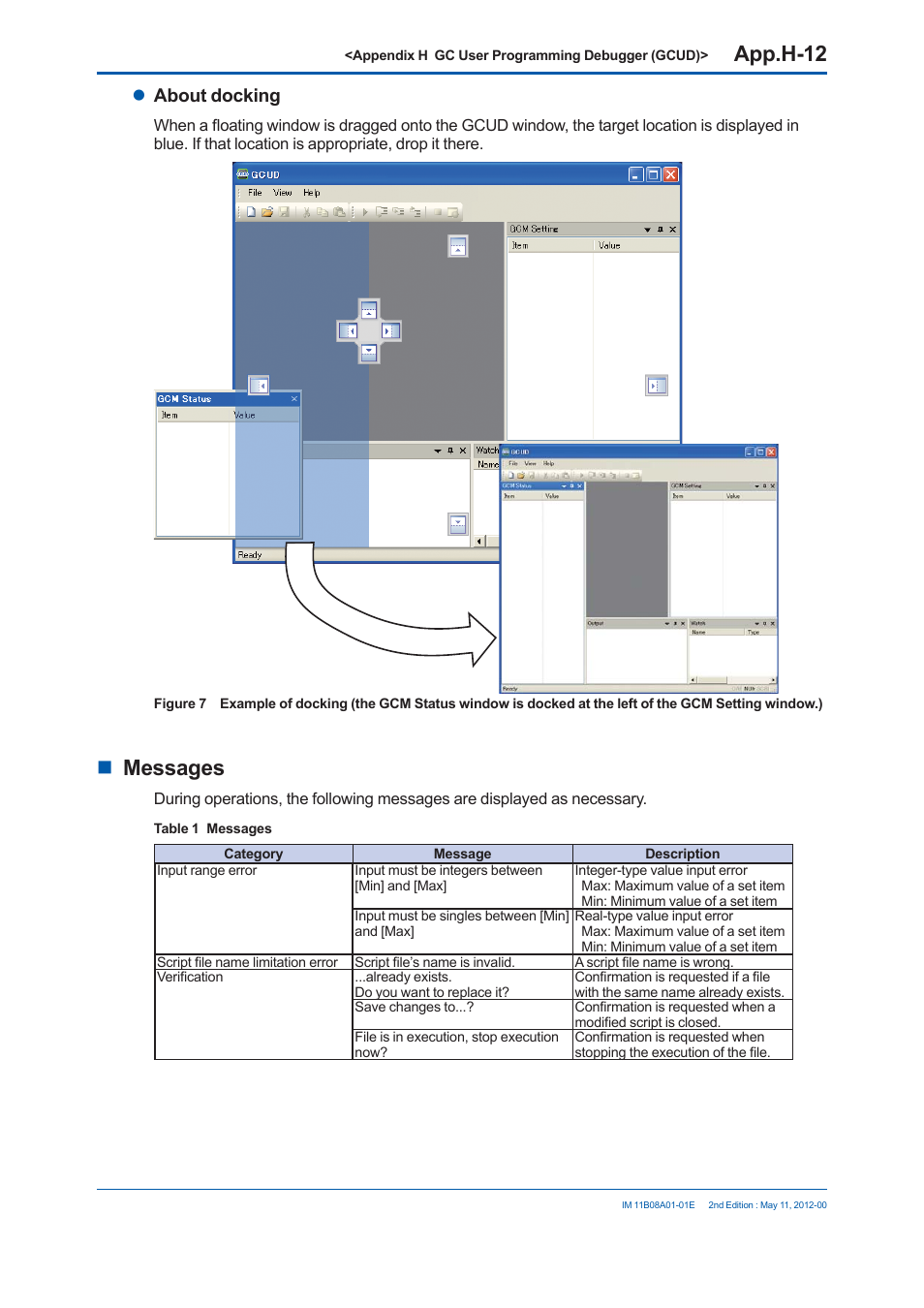 App.h-12, Messages, About docking | Yokogawa GC8000 Process Gas Chromatograph User Manual | Page 529 / 537