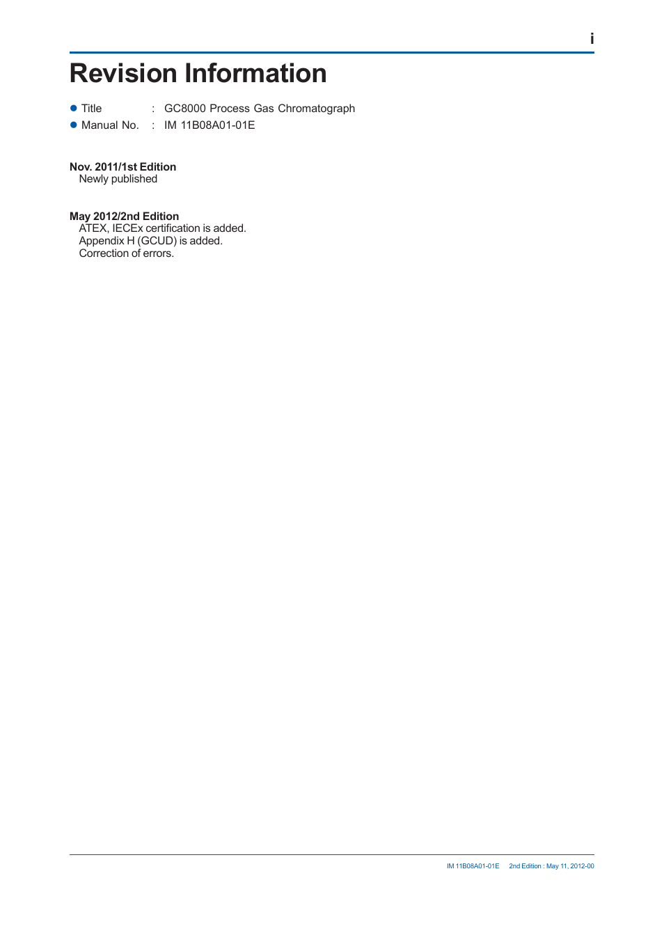 Revision information | Yokogawa GC8000 Process Gas Chromatograph User Manual | Page 536 / 537