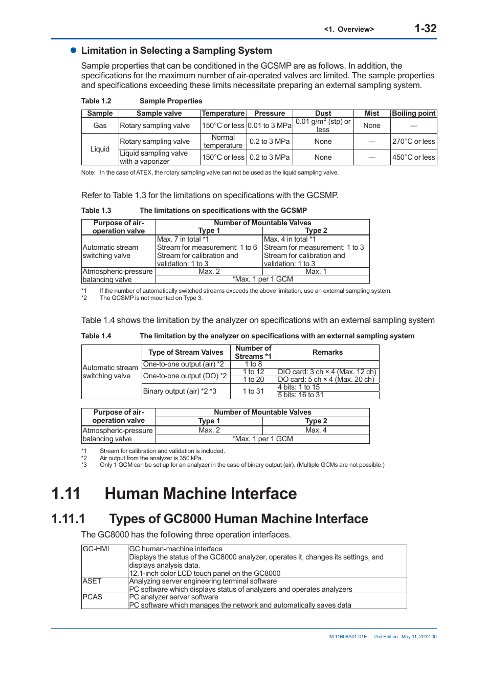 11 human machine interface, Limitation in selecting a sampling system | Yokogawa GC8000 Process Gas Chromatograph User Manual | Page 59 / 537