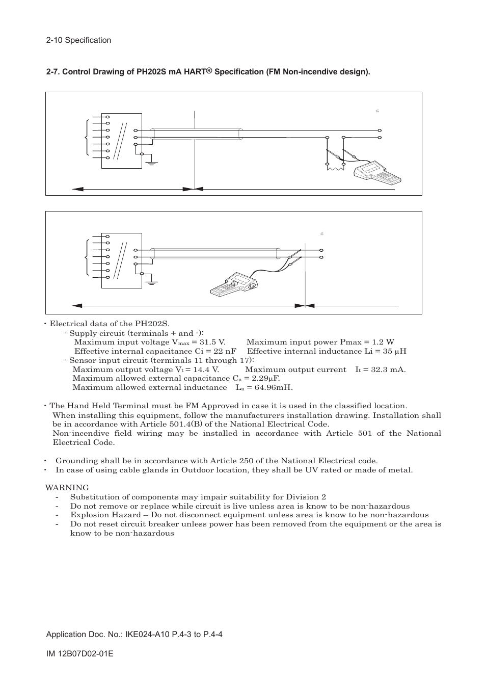 4 v. maximum output current i, 3 ma. maximum allowed external capacitance c, 29pf. maximum allowed external inductance l | Yokogawa EXA PH202 2-Wire pH/ORP Analyzer User Manual | Page 23 / 138