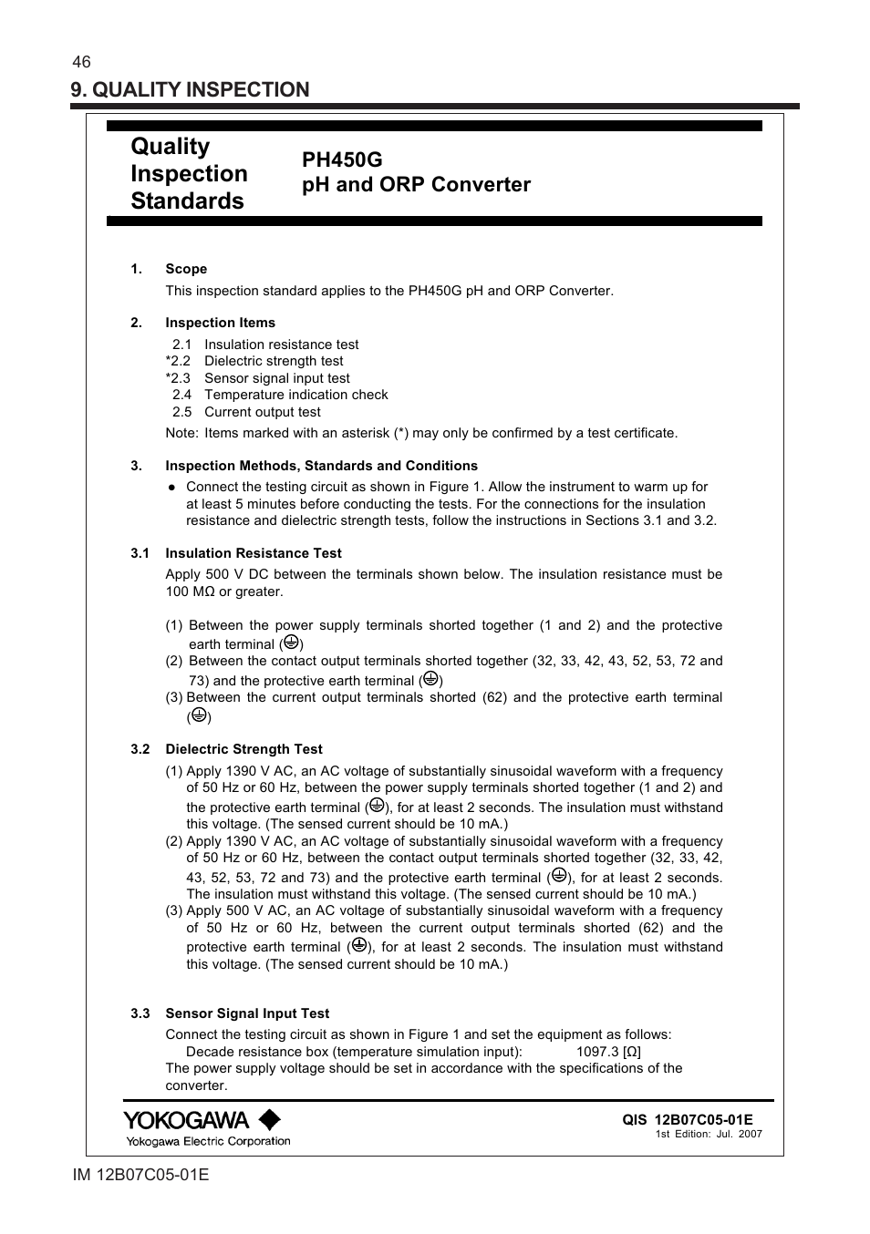 Spare parts, Quality inspection, Quality inspection standards | Ph450g ph and orp converter | Yokogawa EXAxt PH450 4-Wire Analyzer for pH and ORP User Manual | Page 54 / 69