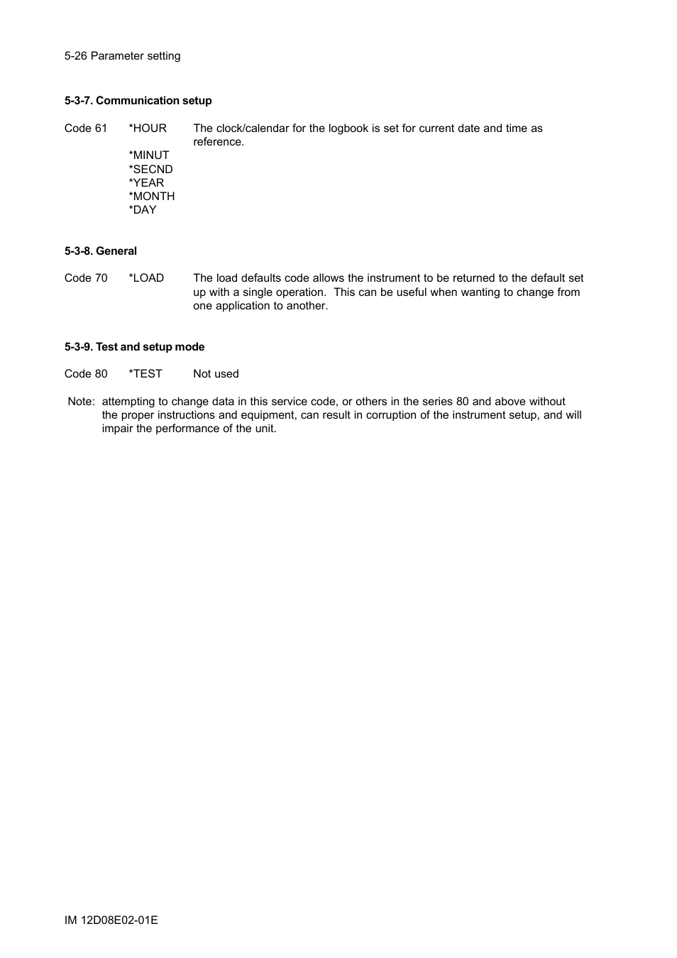 3-7. communication setup, 3-8. general, 3-9. test and setup mode | 3-7. communication setup -26, 3-8. general -26, 3-9. test and setup mode -26 | Yokogawa EXA DC402 Dual-Channel Conductivity Analyzer User Manual | Page 51 / 80