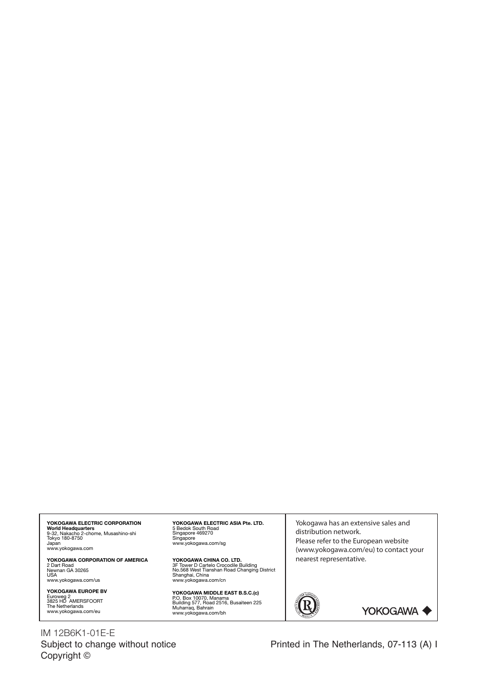 Yokogawa FS20 Fittings for pH and ORP User Manual | Page 28 / 28