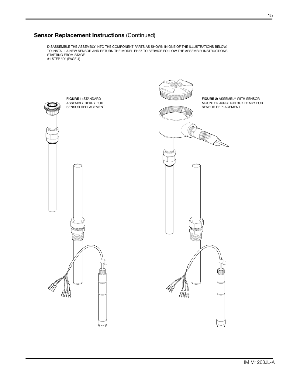 Sensor replacement instructions, Model ph87 retraction sensor assembly, Continued) | Sensor replacement instructions (continued) | Yokogawa pH/ORP Retractable PH97 User Manual | Page 15 / 20