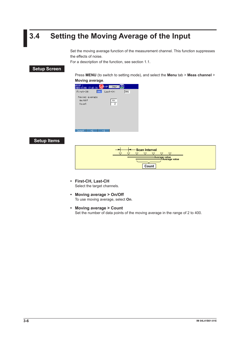 4 setting the moving average of the input, 4 setting the moving average of the input -6 | Yokogawa Removable Chassis DX1000N User Manual | Page 100 / 334