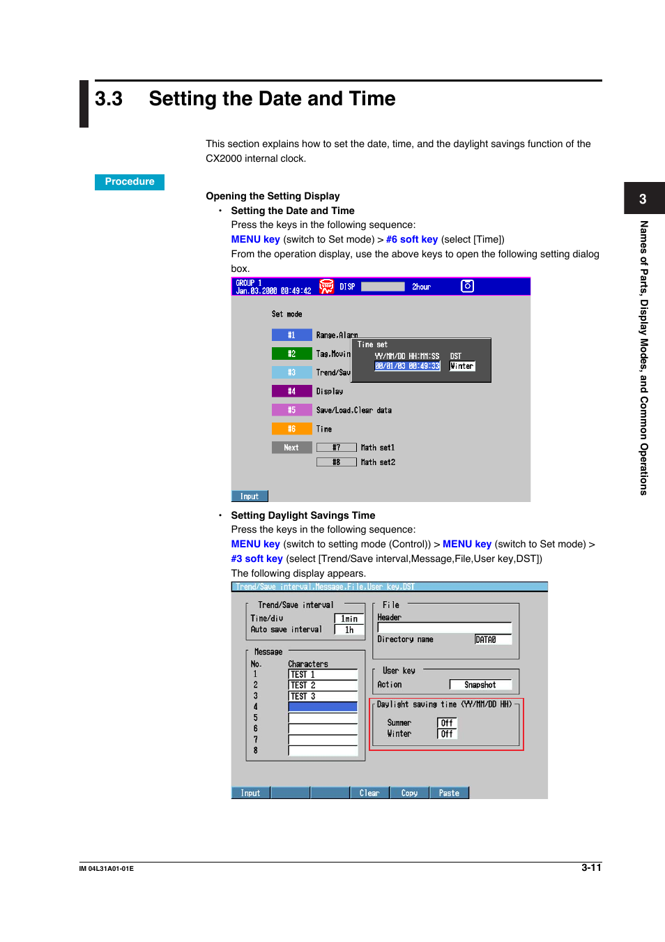 3 setting the date and time, Setting the date and time -11 | Yokogawa Data Acquisition with PID Control CX2000 User Manual | Page 152 / 427