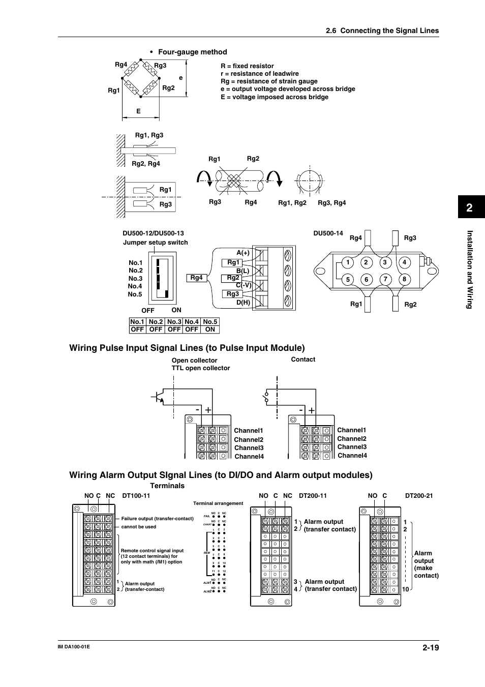 Installation and wiring • four-gauge method, Terminals, 6 connecting the signal lines | Yokogawa DA100 User Manual | Page 40 / 109