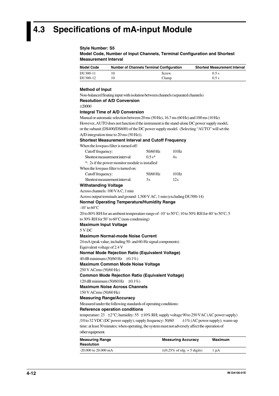 3 specifications of ma-input module, Specifications of ma-input module -12 | Yokogawa DA100 User Manual | Page 81 / 109