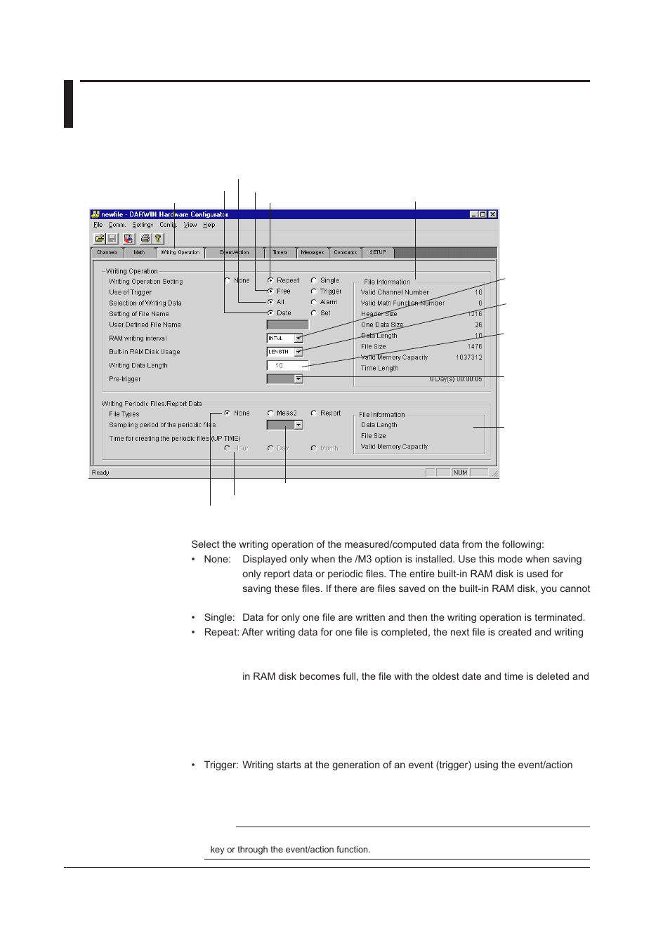 18 setting the writing operation (dc100 only), 18 setting the writing operation (dc100 only) -38 | Yokogawa DAQWORX User Manual | Page 85 / 210