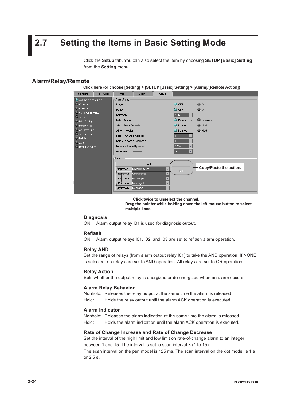 7 setting the items in basic setting mode, 7 setting the items in basic setting mode -24, Alarm/relay/remote | Yokogawa µR20000 User Manual | Page 37 / 65