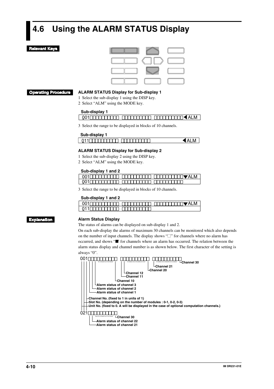 6 using the alarm status display, Using the alarm status display -10 | Yokogawa DR240 User Manual | Page 86 / 255